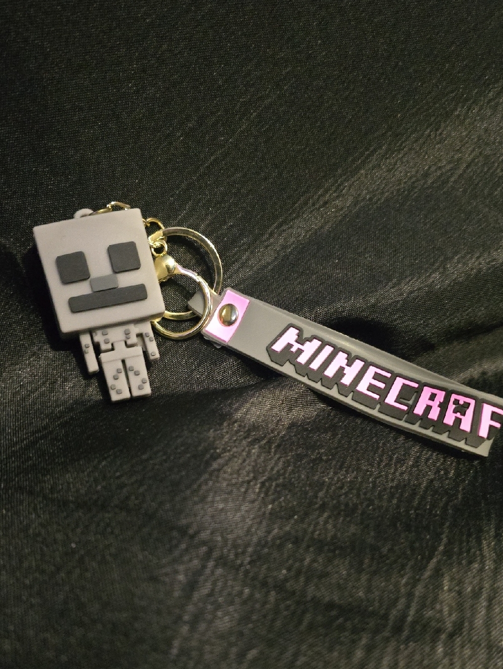 Minecraft Skeleton Rubber Keychain with Pink Accent
